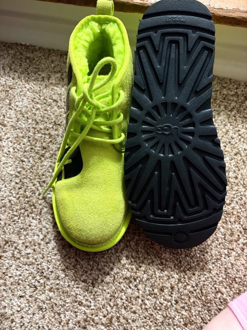 UGG Neon Green Lace-Up mens Boot with Black Sole